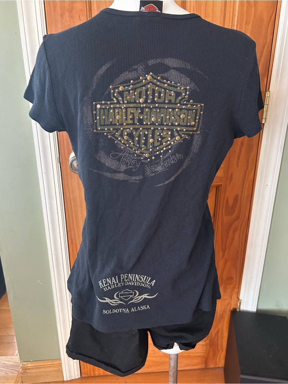 Harley-Davidson Black Short Sleeve Tee with Gold Shield Logo